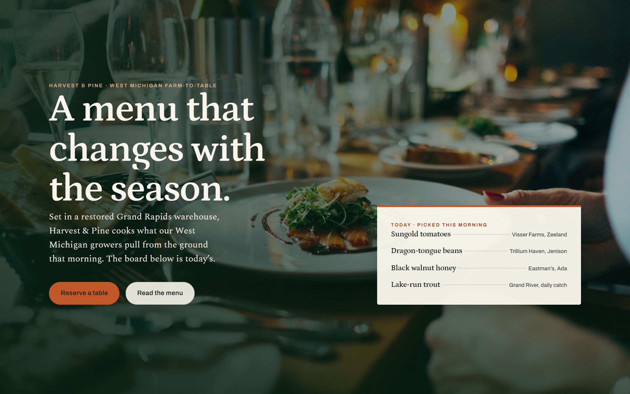 Harvest & Pine — restaurant website built by CATESWEB